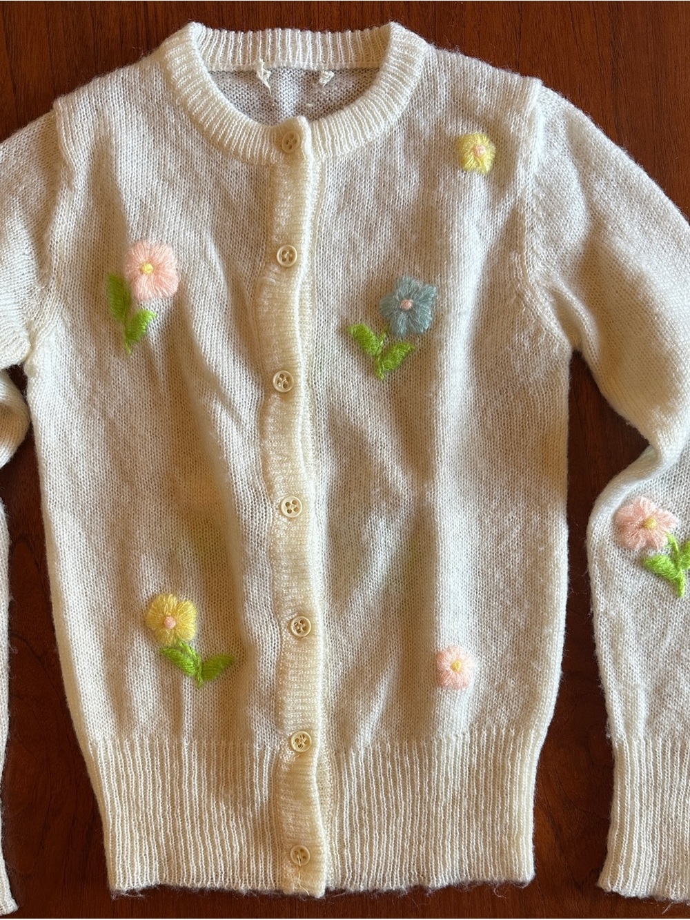 Adorable Vintage knit cardigan with hand embroidered flowers